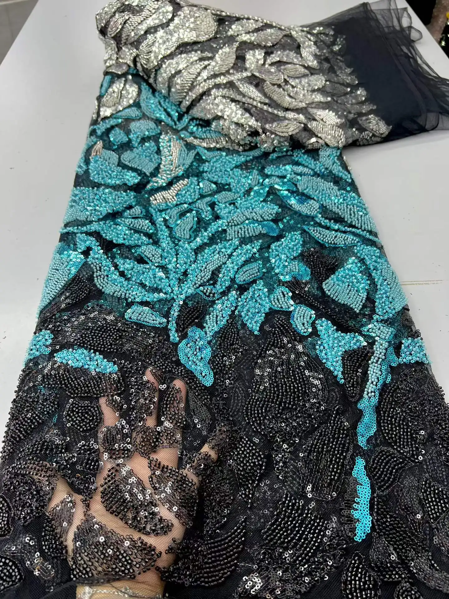 

5 yards African Lace Fabric 2026 High Quality French Beaded Luxury Heavy Nigerian Sequins Net Lace for Wedding Dress