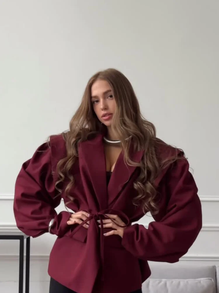 

Elegant Commute Suit jacket Female Lace-Up Loose Pocket Patchwork Lapel Party Looks Outwear For Women Bandage Coat jacket 2025