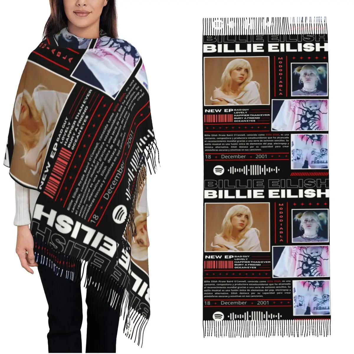 Hit Me Hard And Soft Billies Scarf for Women Winter Warm Pashmina Shawls and Wrap Album Tour 2024 Long Large Shawl Scarf