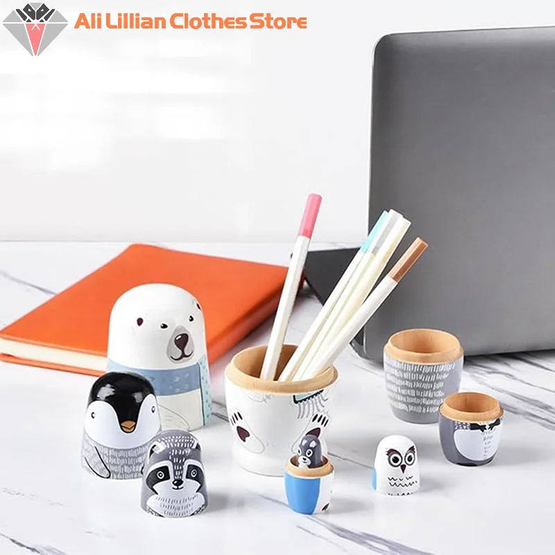 Wooden Matryoshka Toys Hand Paint Toys Russian Nesting Dolls Figurines Decorations Craft Collection Handmade Stacking Dolls