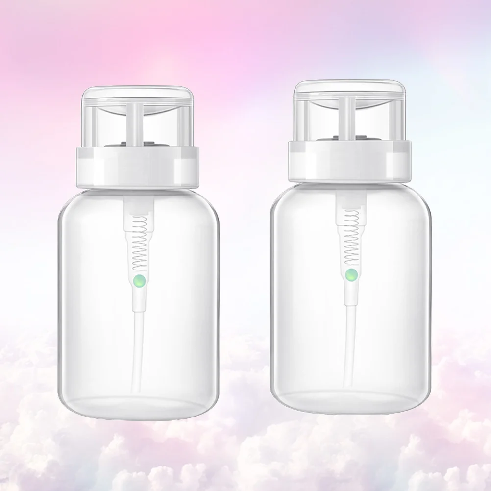 2pcs 200ml Nail Polish Remover Press Bottles Empty Lockable Pump Dispenser Bottles (Black Neck and White Neck Press Bottle)