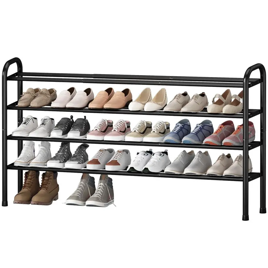

Long Expandable Shoe Rack 4Tier, Adjustable Length 33.747.5 Shoe Organizer, Metal Shoes Storage Shelf, Holds Up to 30 Pairs, Non