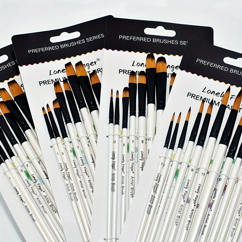 12/48pcs Professional Artist Paint Brush Set Include Round Filbert Flat Angle Fine Detail Brushes Premium Nylon Brush for Paint