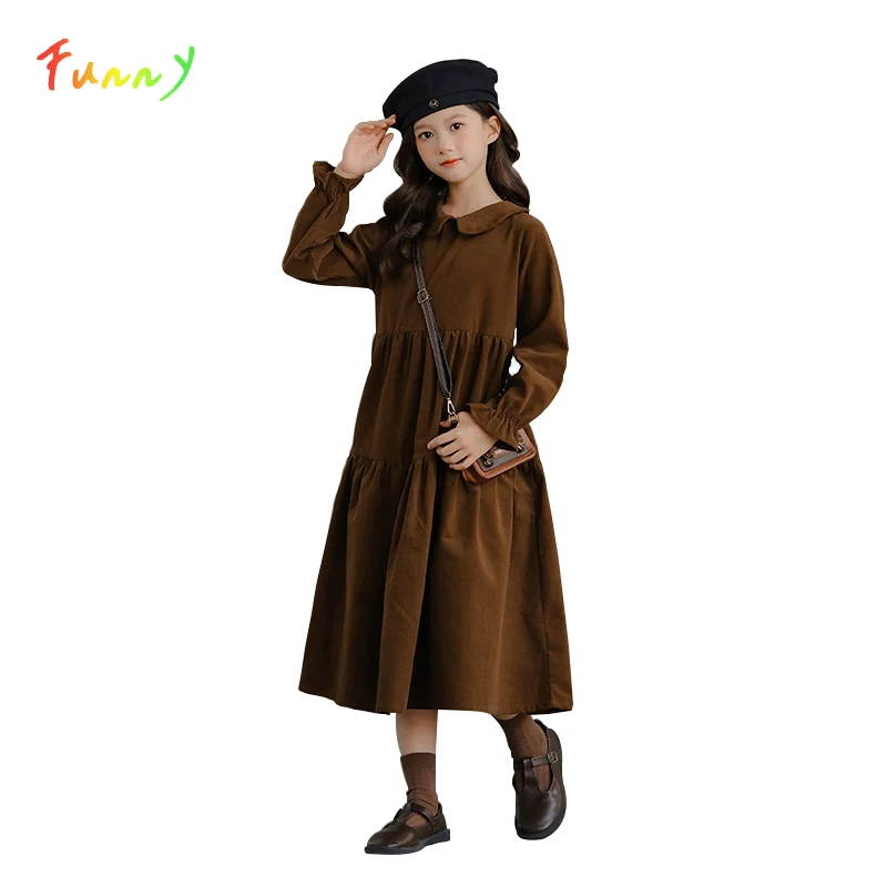 Corduroy Dress Teen Girl Autumn Winter Clothes 2023 New Midi Flare Girl Dresses Children  Vestidos  6 to 16 Years