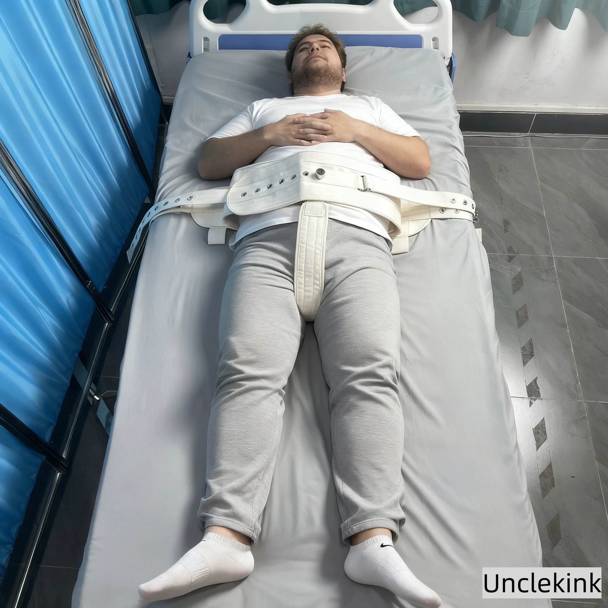 

Beige Medical Waist & Crotch Restraint Belt Magnetic Locking Detachable Crotch Strap Soft Cotton Lining Hospital Bed Patient