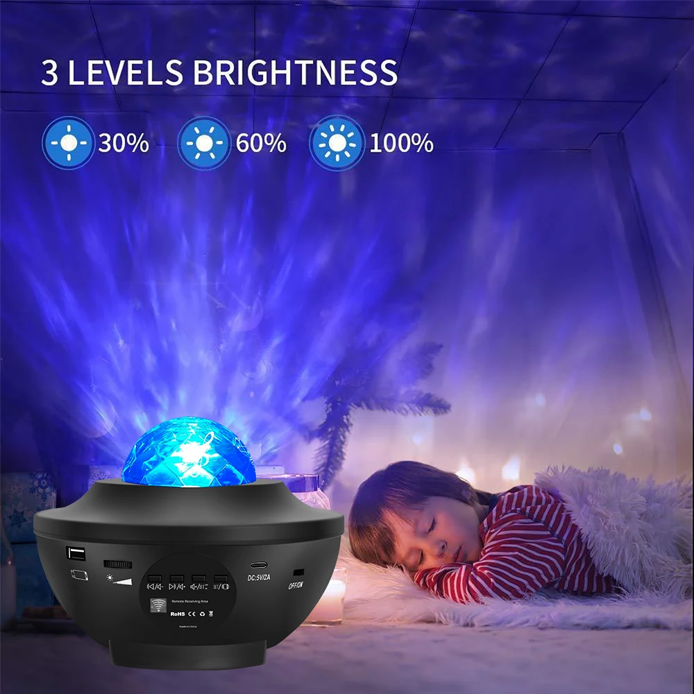 Bluetooth Romantic Milky Way Water Ripple Atmosphere Lamp Projector Night Lights Colorful Music Star Sky Projection Lamp Gifts