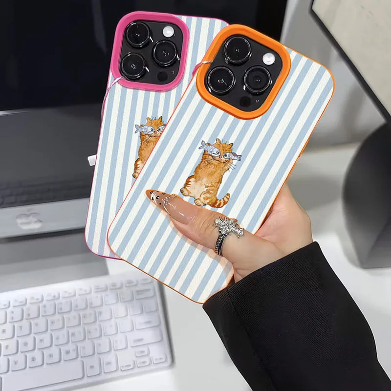 Cute Striped Kitten Fish Design Phone Case For iPhone 17 Pro Max 15 14 13 12 Pro 11 16 Plus 17 Air X XR XS Max Soft TPU Cover - view 6