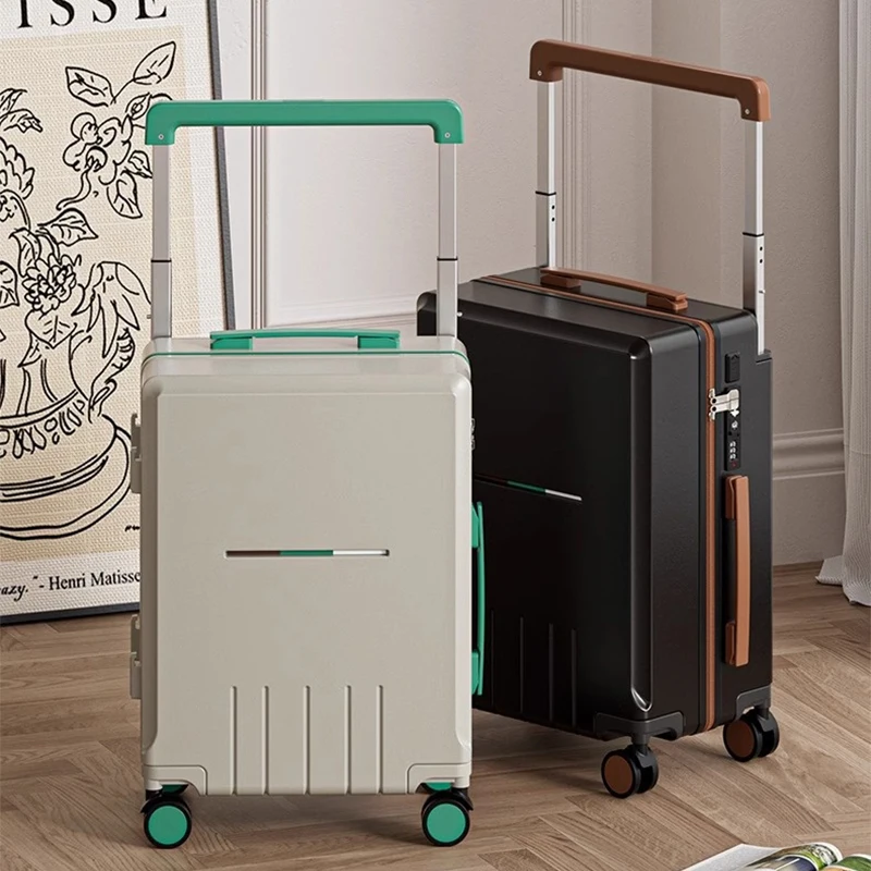 2025 New Wide Trolley Luggage 20-Inch Cabin Lockbox Multi-Function USB Charging Cup Holder Travel Suitcase