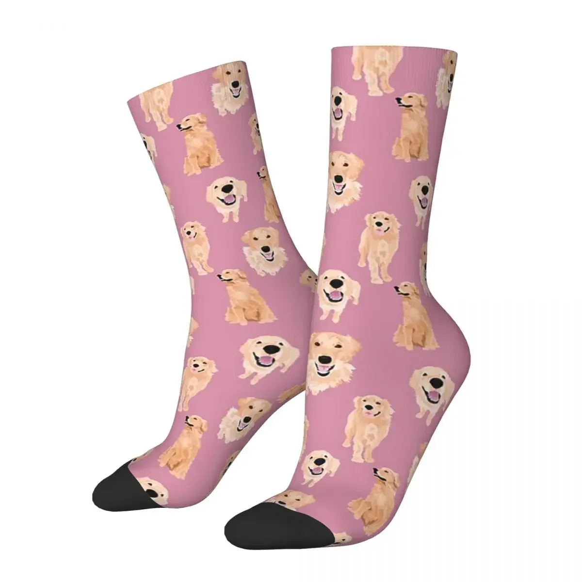 Golden Retrievers On Pink Socks Harajuku Super Soft Stockings All Season Long Socks Accessories for Man Woman's Birthday Present