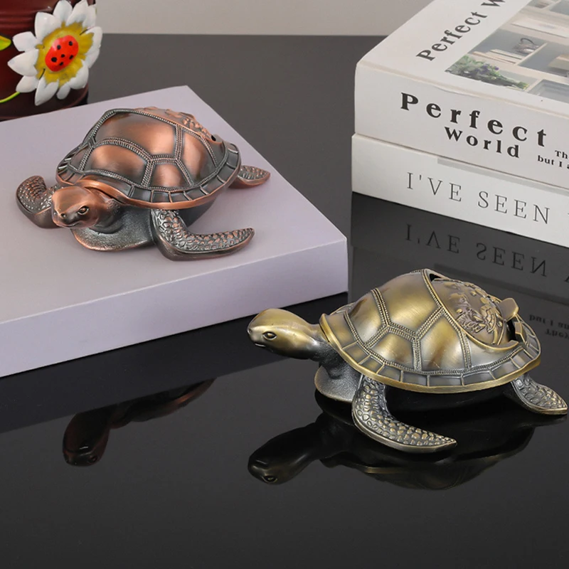 

European Ashtray Creative Retro Gear Metal Anti-Drop Multi-Functional Practical Coffee Table Turtle Shape With Cover Ornament