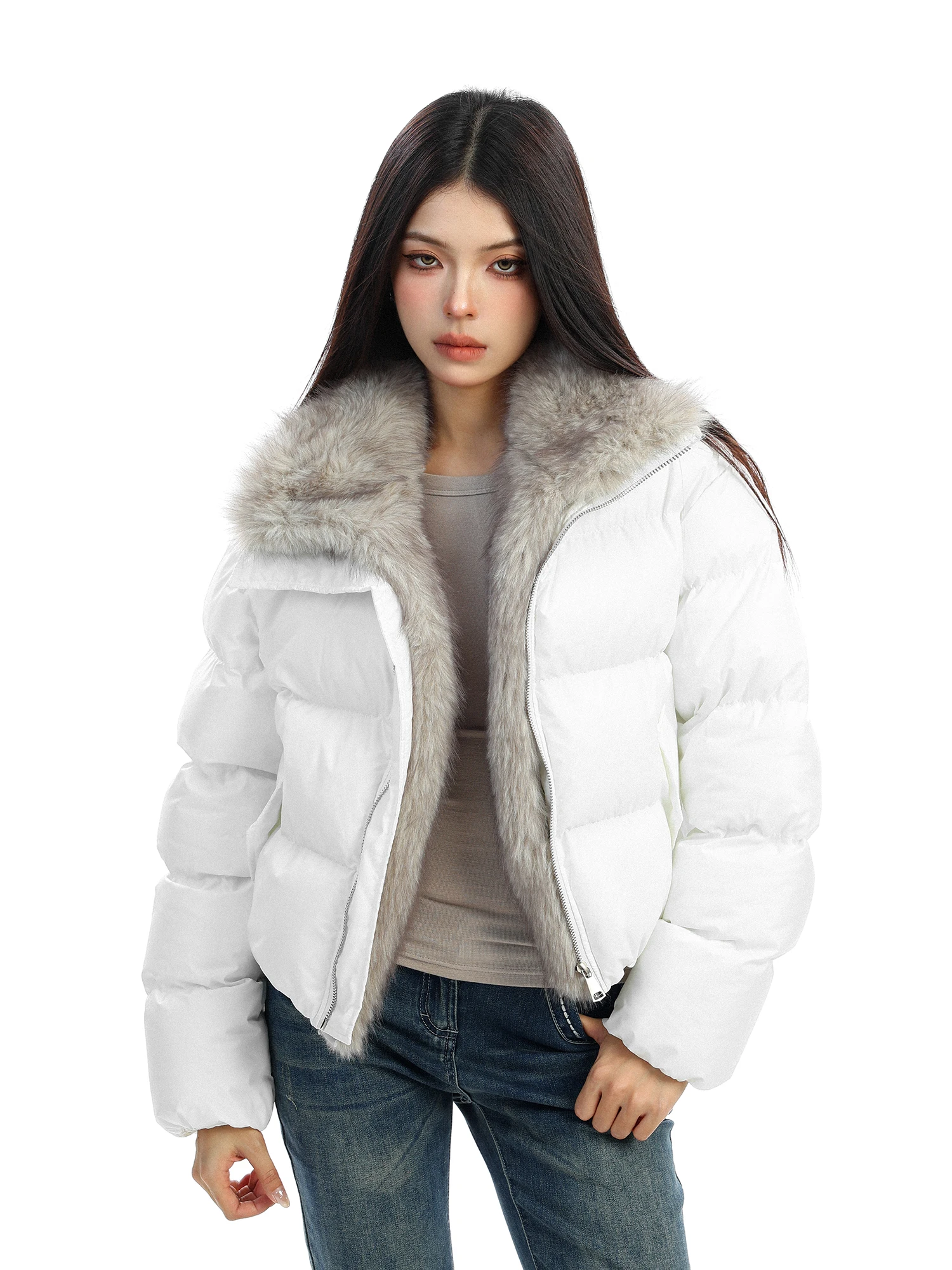 

Корейская теплая хлопковая куртка с пышным воротником и длинными рукавами, женская зимняя верхняя одежда, приталенный крой, для повседневной носки