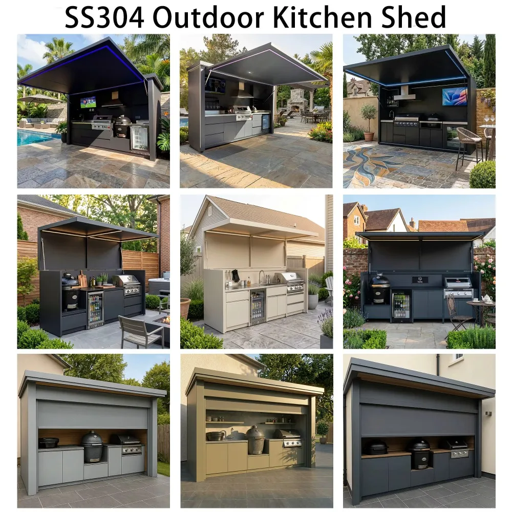 Custom 304 Stainless Steel Villa Outdoor Kitchen Shelter, BBQ Grill for Garden Backyard Outdoor Cooking image 4