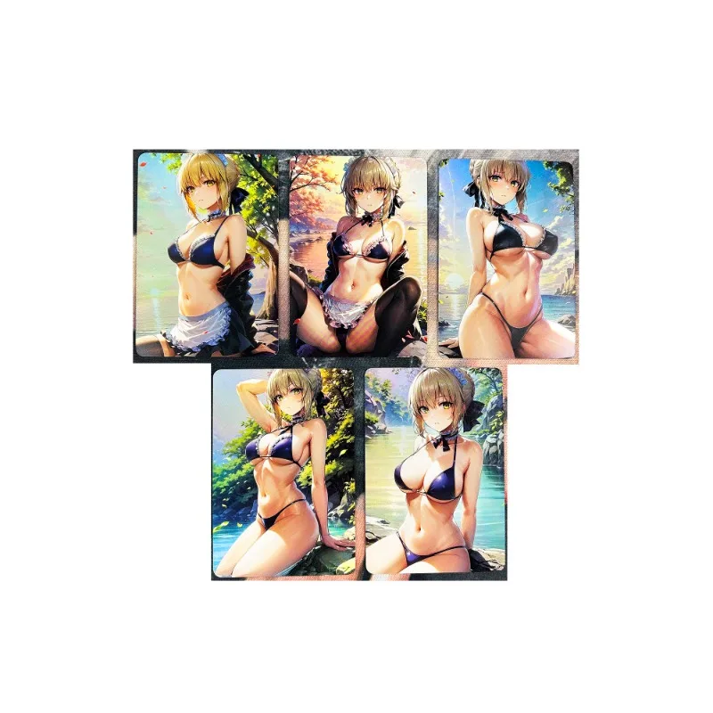 5pcs/set Anime Fate Fgo Saber Collection Card Kawaii ACG Swimsuit Bikini Sexy Girl Suit Hobby Game Collection Card Gift Toy