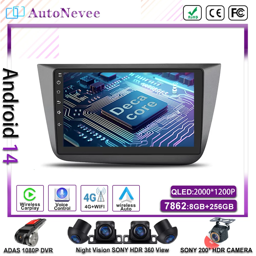 Android 14 For Seat Altea 2004-2015 Autoradio Touchscreen Radio lettore Video multimediale navigazione Stereo Carplay Dash Cam