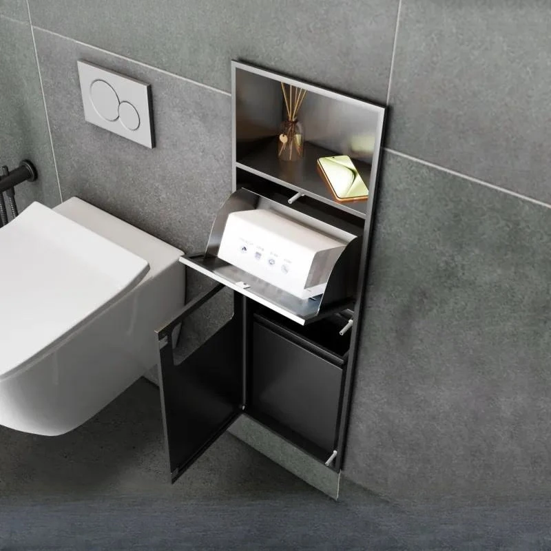 Stainless Steel Embedded Niche Hidden Trash Can Tissue Box Bathroom Toilet Multi-functional Integrated Rack