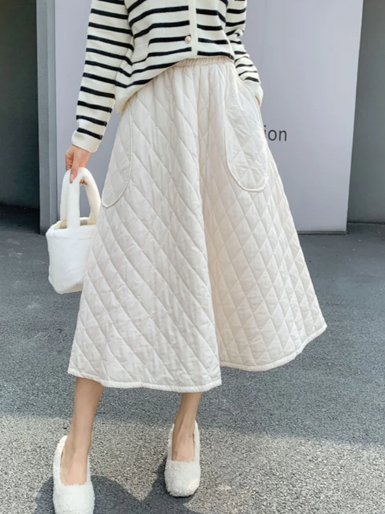 

Новая осенне-зимняя элитная хлопковая юбка с ромбовидной сеткой и высокой талией, юбка трапециевидной формы средней длины, женская юбка-зонтик