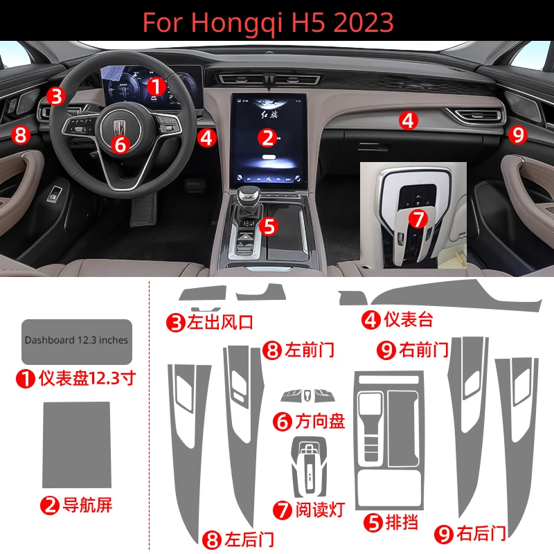Für HONGQI H5 2023 Auto Innen GPS Center Konsole Transparente TPU Schutz Film Anti-scratch Reparatur Film Zubehör Refit