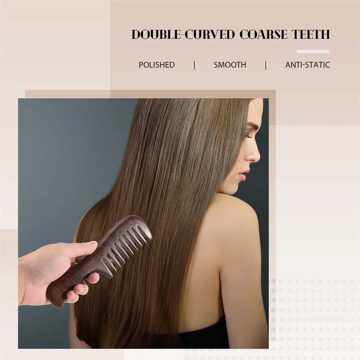A97G خشب الصندل مشط واسع الأسنان الشعر المجعد المحمولة الخشنة الأسنان مشط خشبي أداة تدليك الشعر الخشنة
