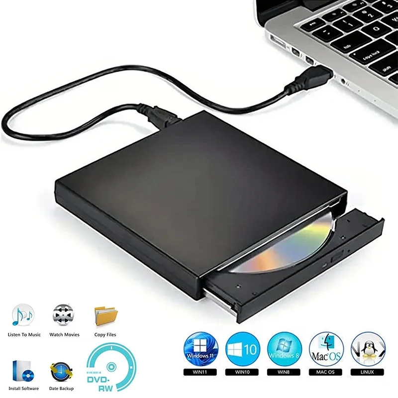 Unidad óptica externa USB 3.0, grabadora de CD, lector/grabador de CD/DVD-ROM, grabadora de DVD portátil para computadora portátil, PC, MacBook