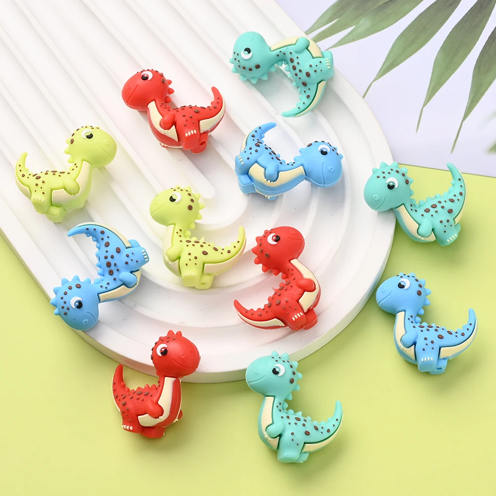 

5pcs Coloful Cute Dinosaur Silicone Beads For DIY Baby Pacifier Chain Beaded Pen Keychain Jewelry Accessories