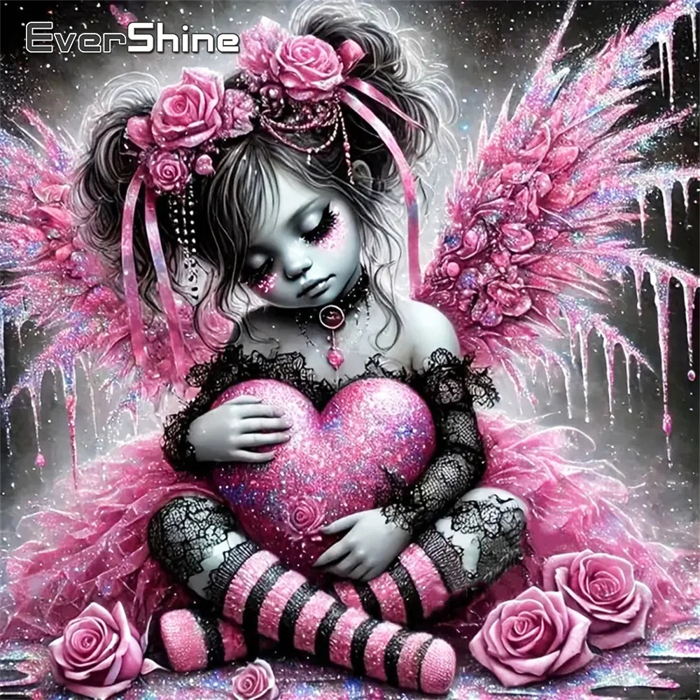 Evershine DIY Girl Diamond Embroidery Portrait Painting Heart Acrylic Craft Supplies Diamond Mosaic Wing Wall Decoration