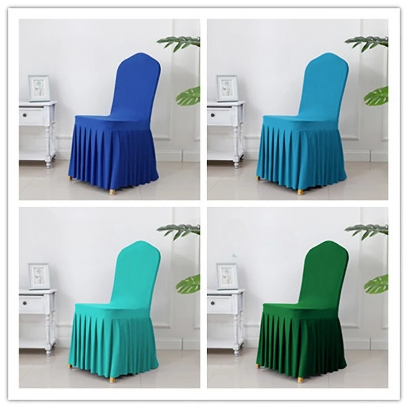 

5Pcs Wedding Chair Cover Party Decoration Spandex With Skirt Pleated Use Elastic Stretch Dining Luxury Birthday Hotel Banquet