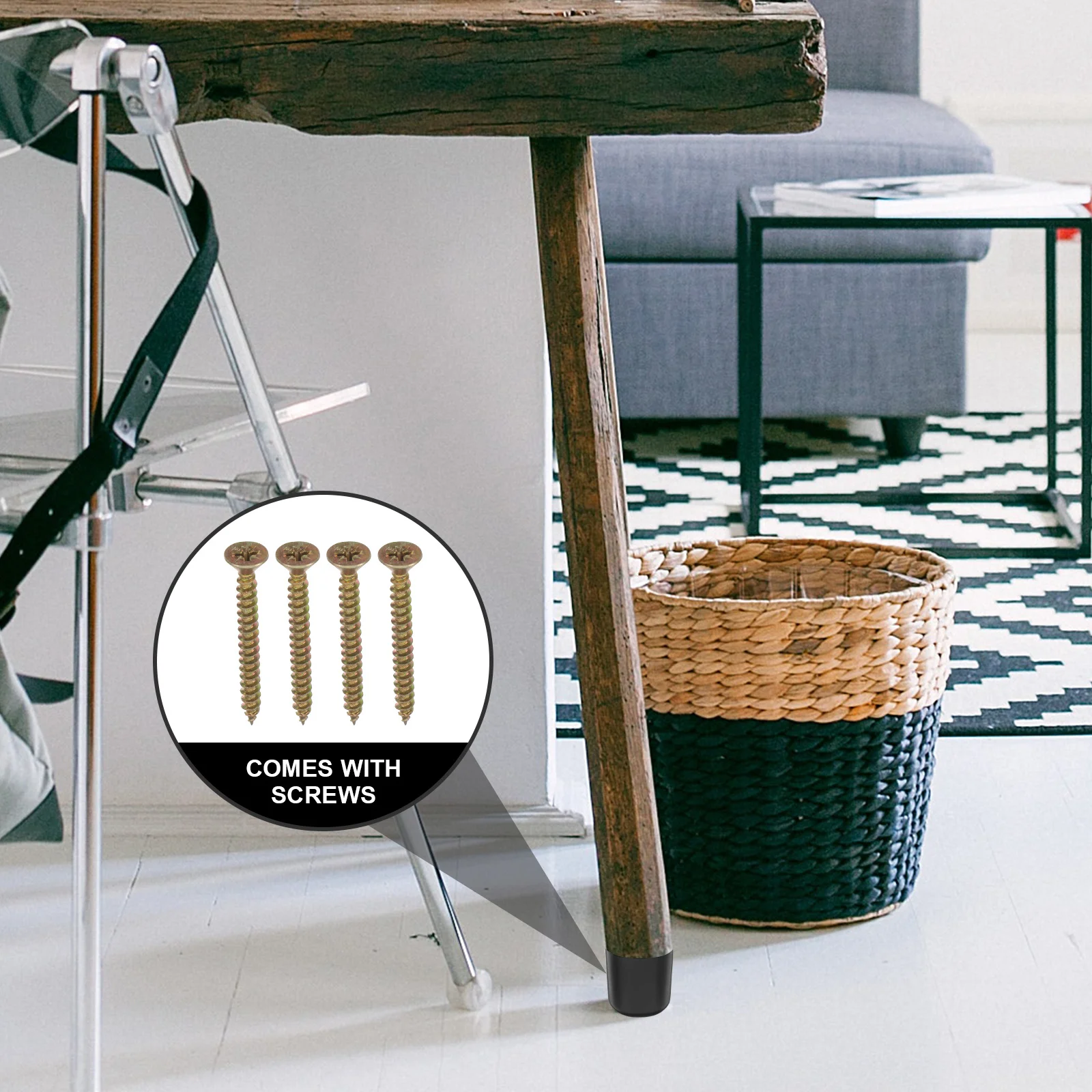 Gambe per mobili da 4 pezzi Gambe di ricambio per supporto durevole conico rotondo nero in plastica per divano, divano, tavolo, letto, piedini per mobili in plastica