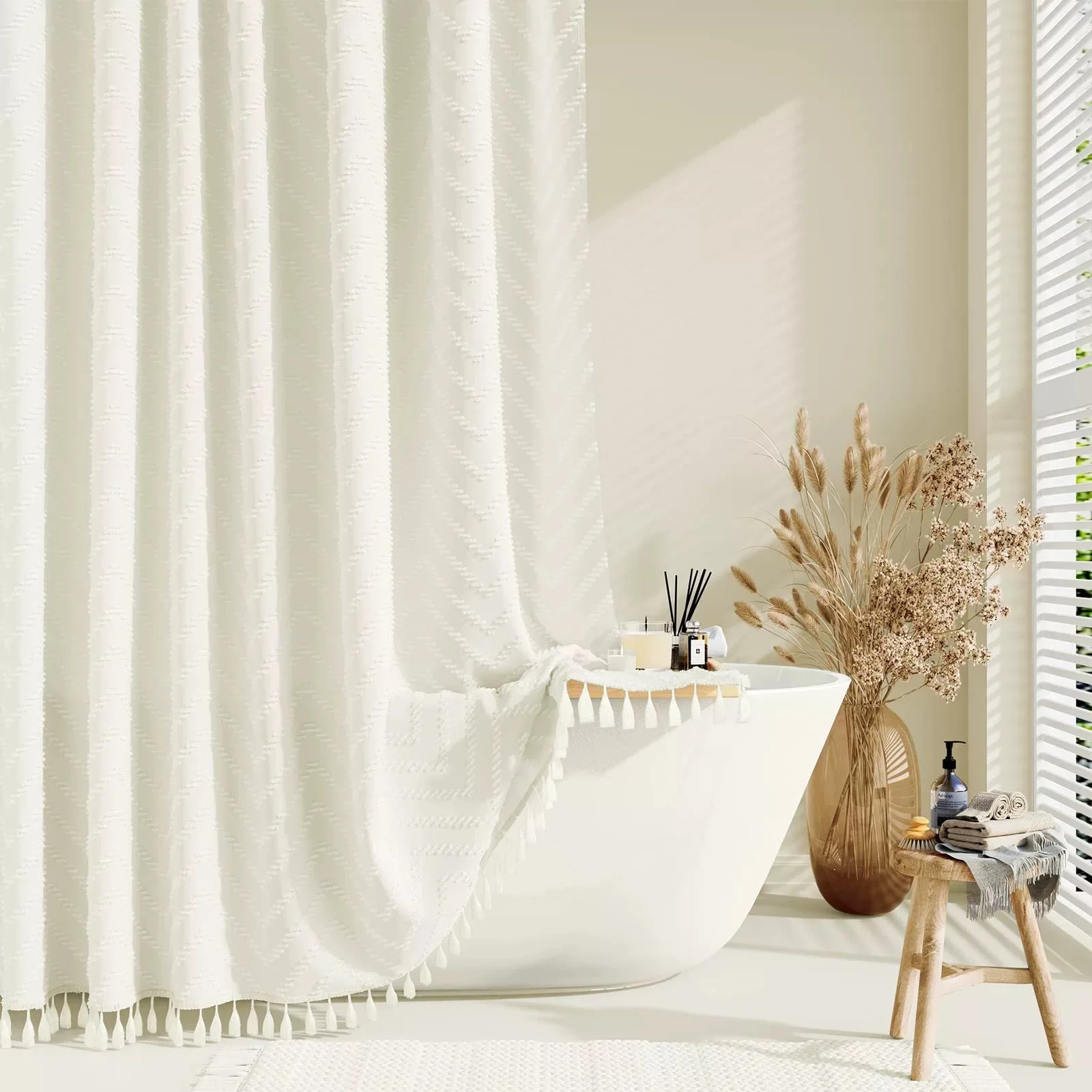 

Wave Pruning Edge Tassel Shower Curtain Waterproof Toilet Partition Curtain Solid Color Bath Curtains Bathroom Decor