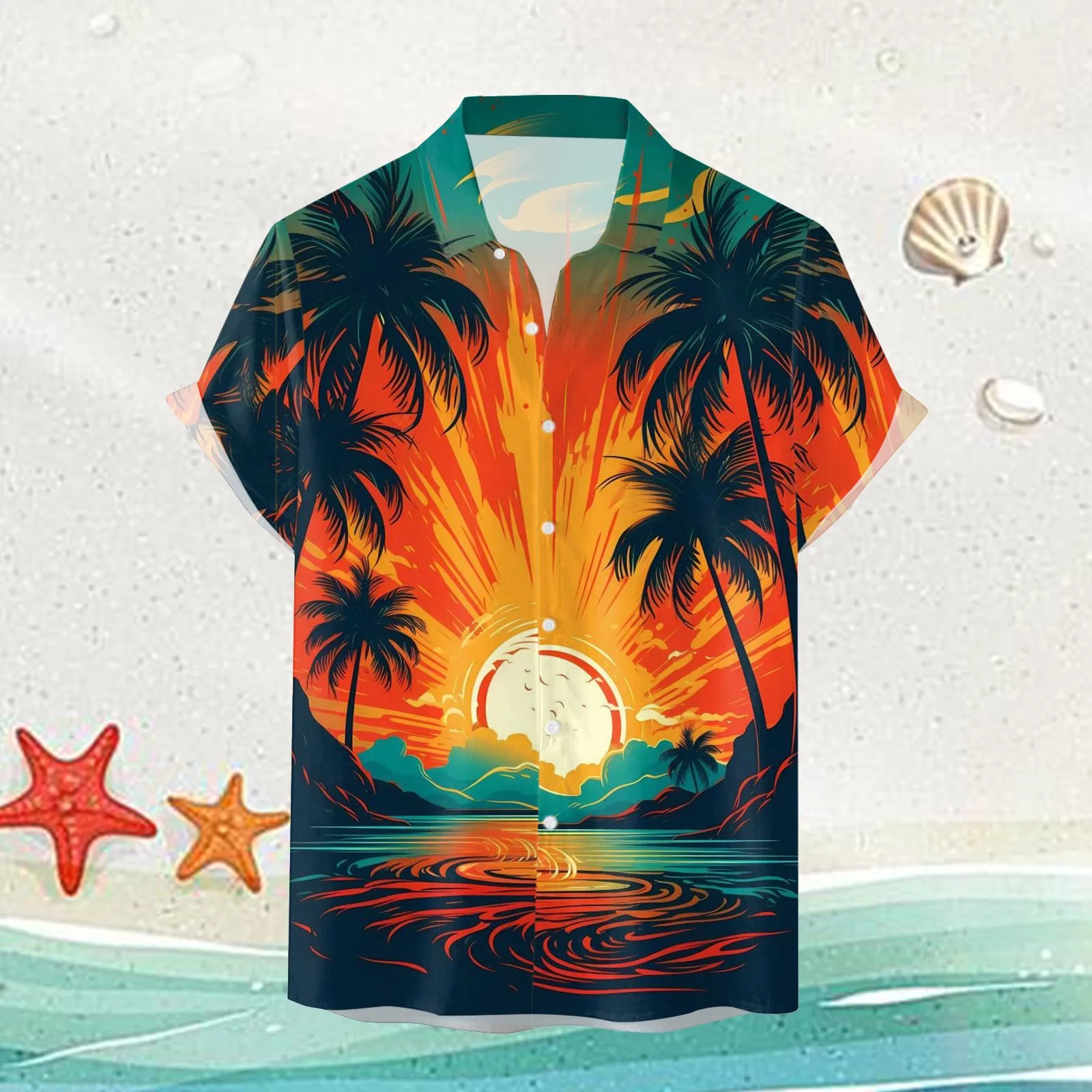 

Hawaii Shirt Casual Loose Short Sleeve Beach Men's Shirt Tops Flip Lapel Button Slim Fashion Comfort Daily Hundred Men's Shirts