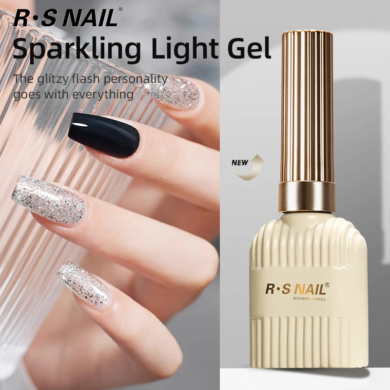 Rs Nail 10Ml Sprankelende Glitter Gel Nagellak Flash Zilver Diamant Reflecterende Gellak Semi-Permanent Doorweekt Gel Nail Art