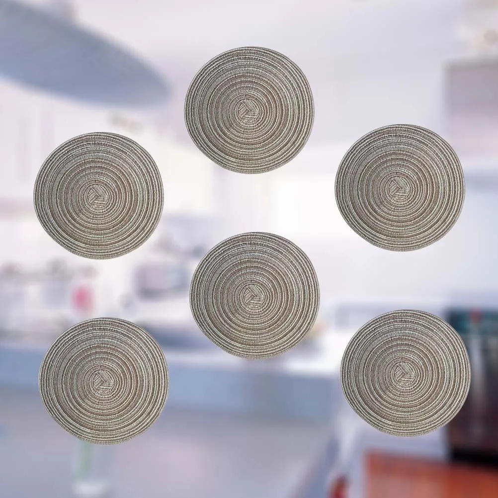 

6Pcs Round Cotton Linen Woven Placemat Non-Slip Heat Resistant Coaster for Dining Table Coffee L Elegant Home Decoration