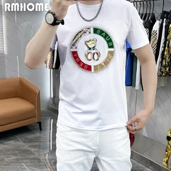 Men's Trend T-Shirt Bear Print Hot Diamond Pattern New Designer Male Tees Summer Top Mercerized Cotton High-Quality Man Clothing