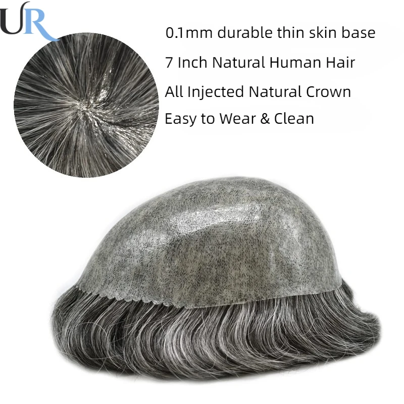 Old man 1B65 Hair 100% Human Hair System Unit Capillary Prothesis Men Durable Wigs For Men 0.1mm Full Pu Male Hair Prosthesis