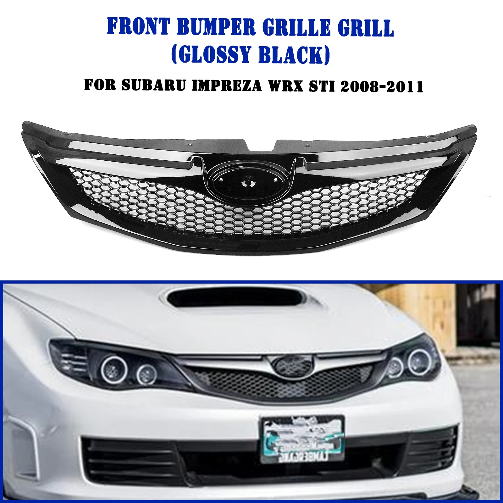 Front Grille Grill For Subaru Impreza 10TH WRX STi Hatchback 2008-11 Carbon Fiber Look/Gloss/Matte Black Upper Bumper Hood Mesh