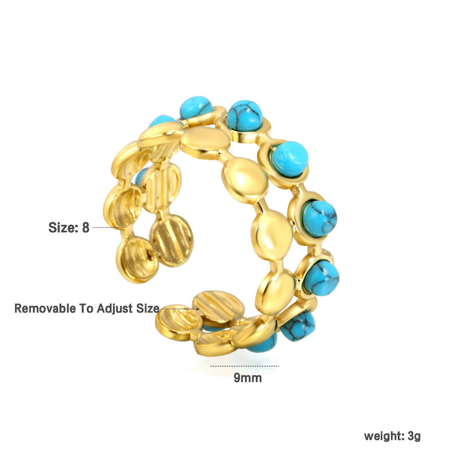 LUXUSTEEL Blue Stone Geometric Rings For Women Sun Style Golden Color Circle Open Rings Party Wedding Jewelry Gift