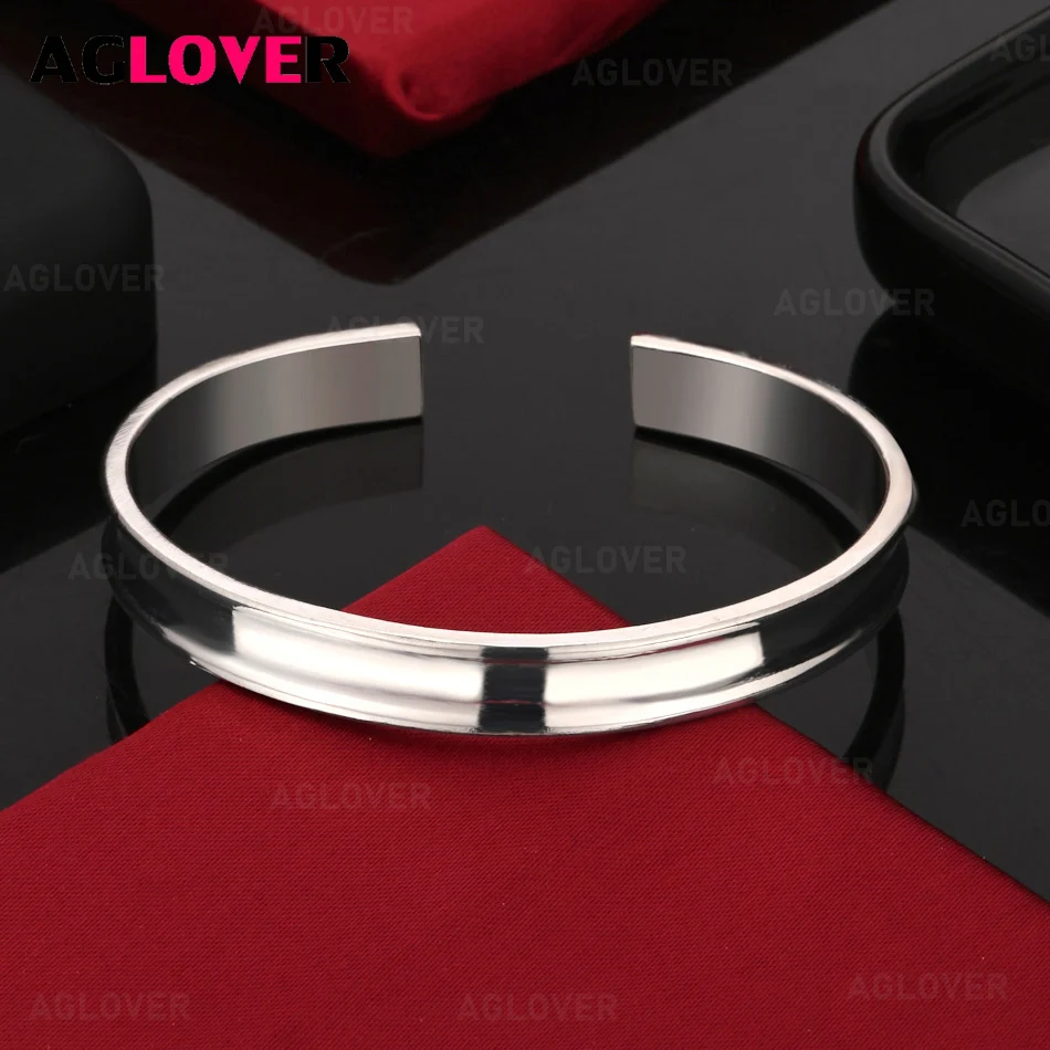 

AGLOVER 925 Sterling Silver 8mm Round Smooth Open Bracelet Woman Charm Fashion Engagement Jewelry