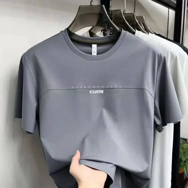 Men's Basic Short Sleeve T Shirt with Minimalist Print Design Breathable Cotton Blend Tee for Daily