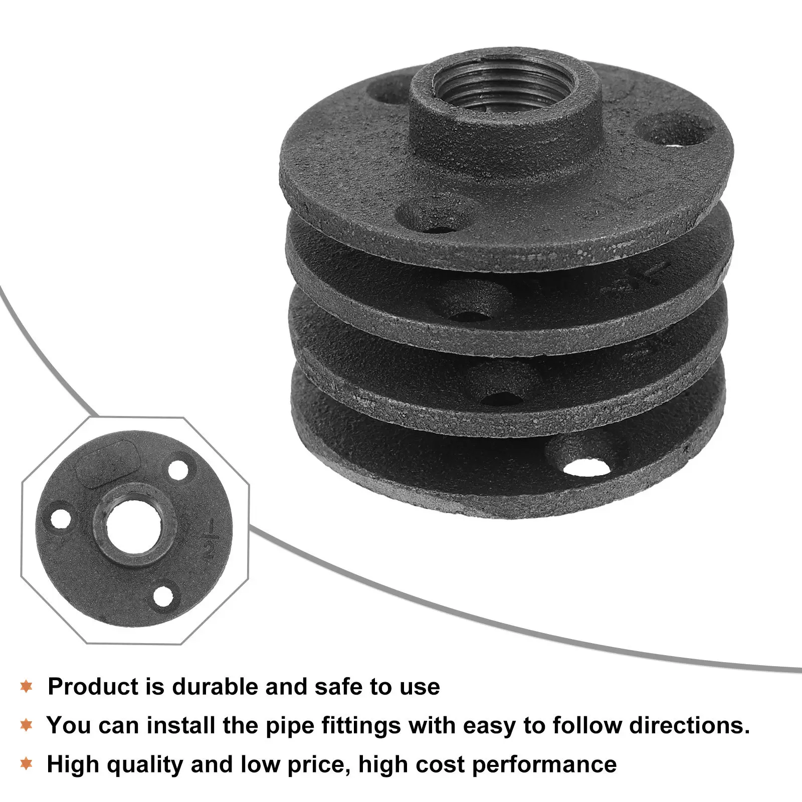 10Pcs Decorative Cast Iron Floor Flange Malleable Fittings for Pipe Table Legs Clothing Racks Shelf Brackets Heavy Duty