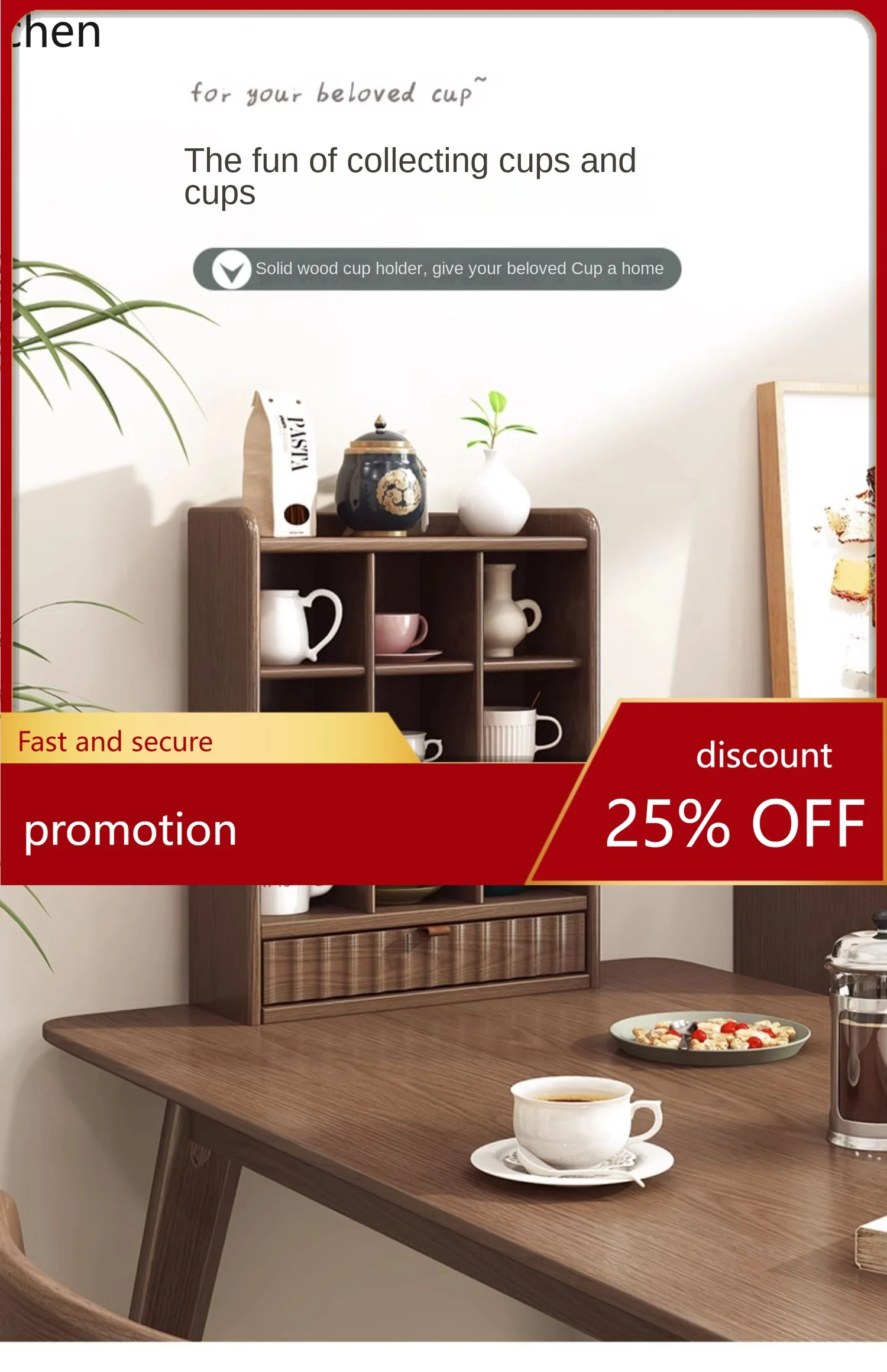 

YFY Solid Wood Cup Holder Cup Storage Rack Coffee Cup Tea Cup Lattice Frame