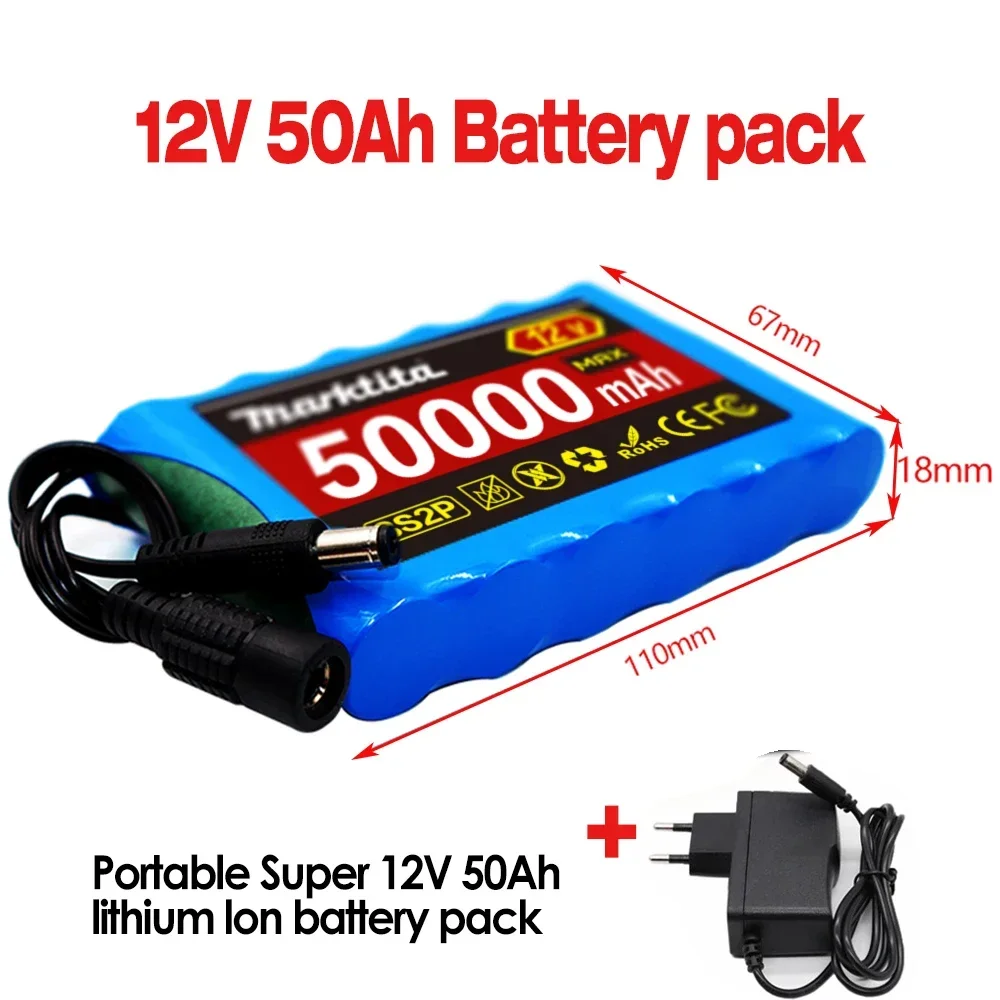 Original 18650 3S2P 12V 50000mah Lithium Ion Battery DC 12.6V 50Ah Rechargeable CCTV, Camera Monitor Replacement Battery + Charg