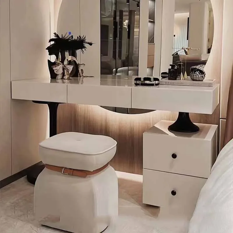 White Mirror Dressing Table Big Modern Chair Cabinets Storage Dressing Table Bedroom Makeup Tocador Maquillaje Hotel Furniture