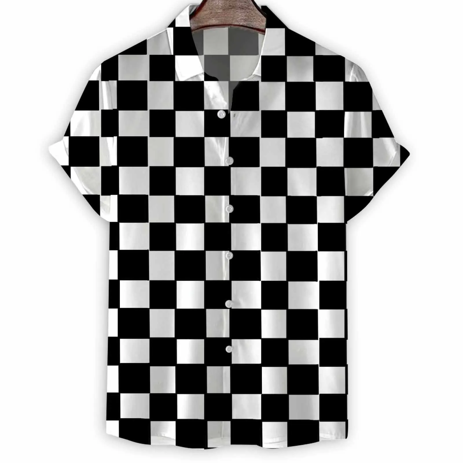 

2024 New American Retro Street Thin Plaid 3D Printed Short-sleeved Shirt Loose Casual Shirt Top