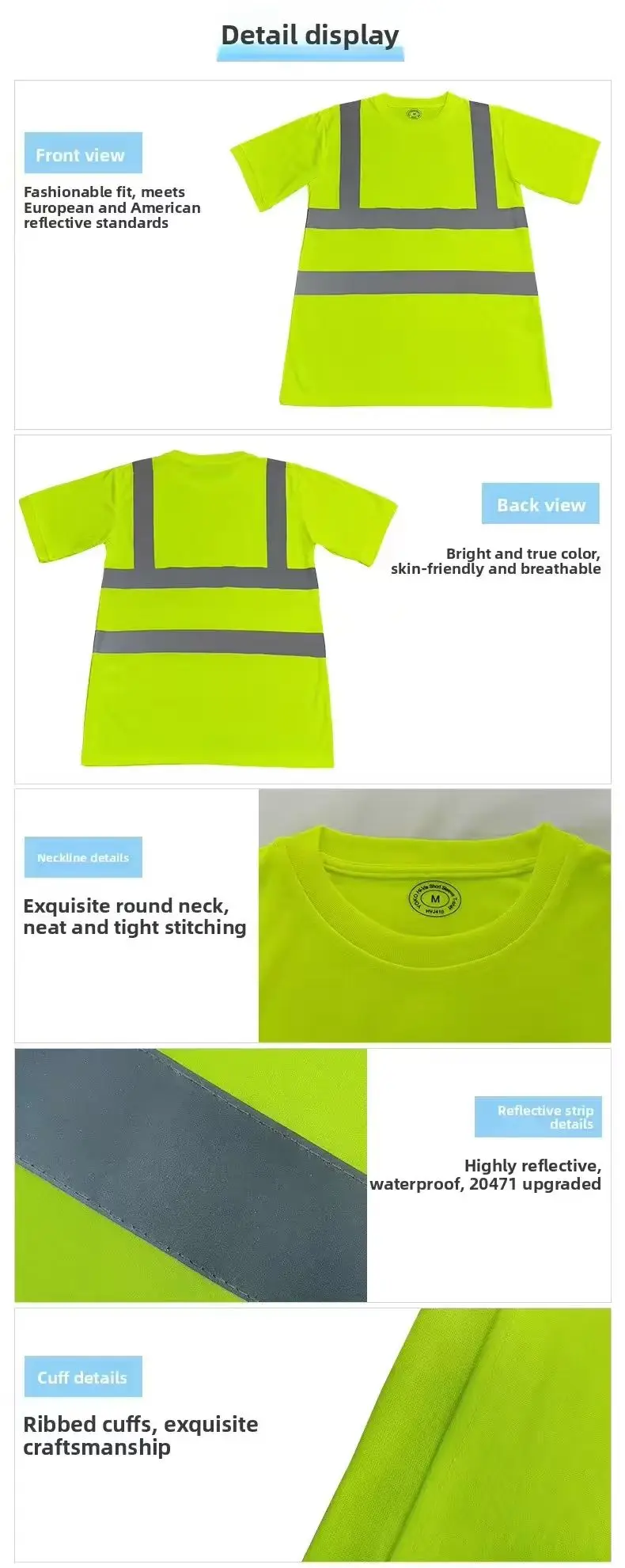 2026 Outdoor-Hemd Fluoreszierendes Hochsichtbares Sicherheits-Arbeitshemd Atmungsaktives Sommer-Arbeits-T-Shirt Reflektierende Weste Schnelltrocknend – Detail 5