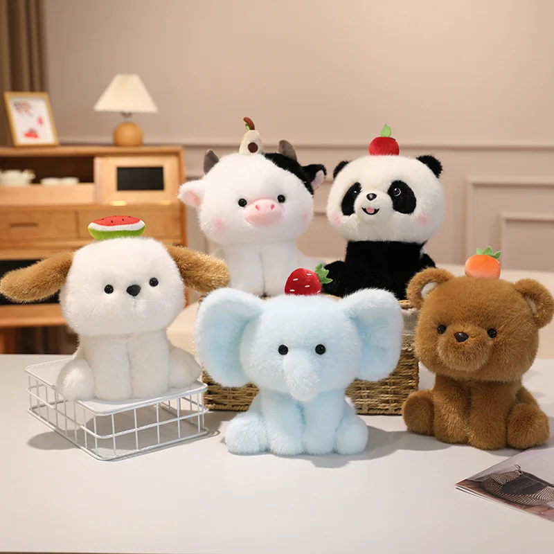 20cm decoración de frutas de verano juguetes de peluche de animales Kawaii lindo vaca en cuclillas elefante perro oso peluches suave regalo abrazable para niña