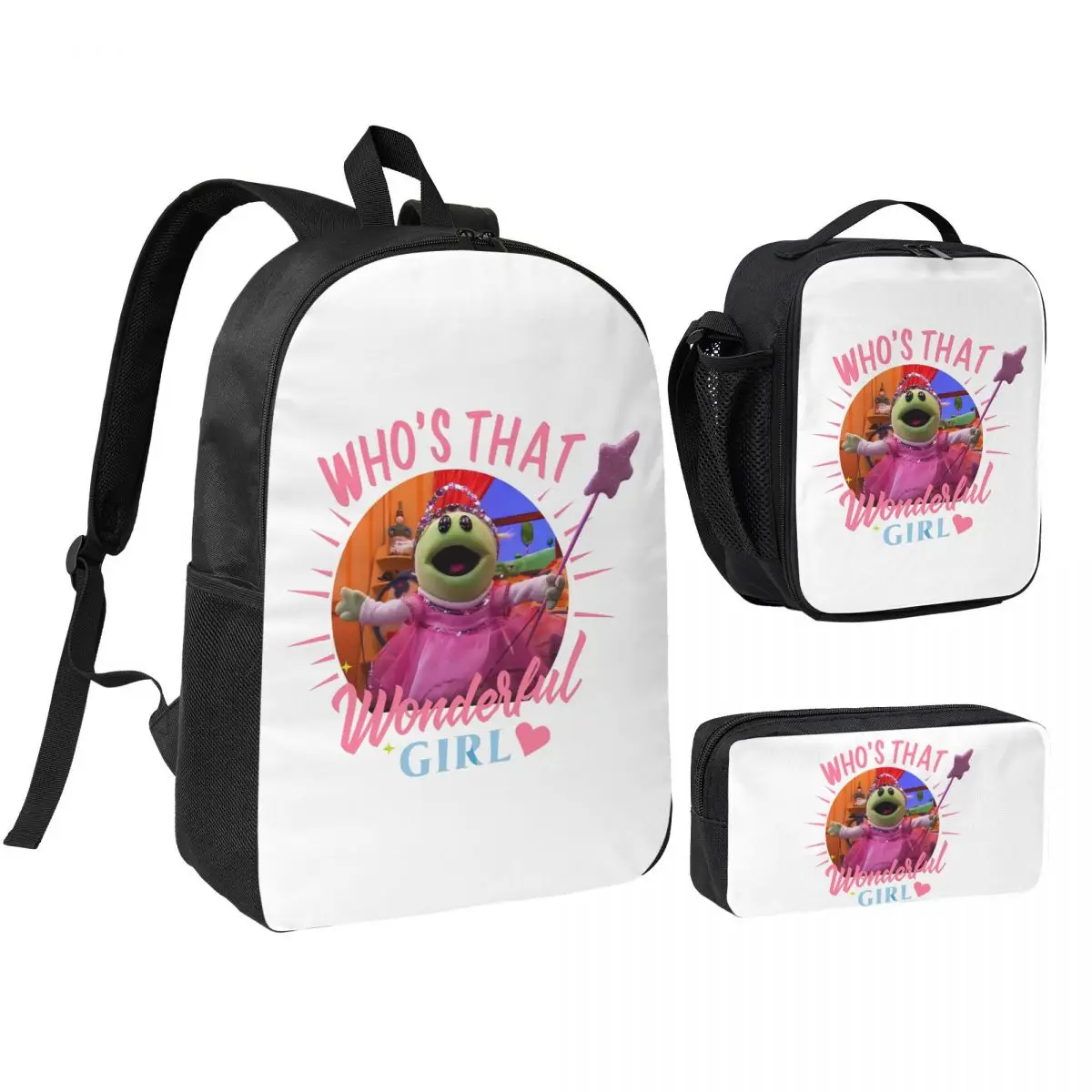 

Nanalan Who's That Wonderful Girl Backpack Student BookBag School Bag Shoulder Bags 3ps Insulated Lunch Bag Pencil Case