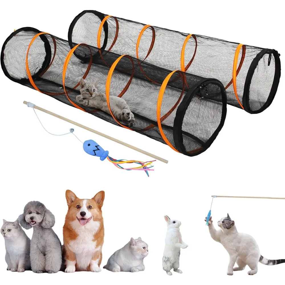 

Туннель для кошек, 2 упаковки, игровой домик для домашних животных на открытом воздухе с дверцами на молнии, 67 x 18 дюймов, оранжевый