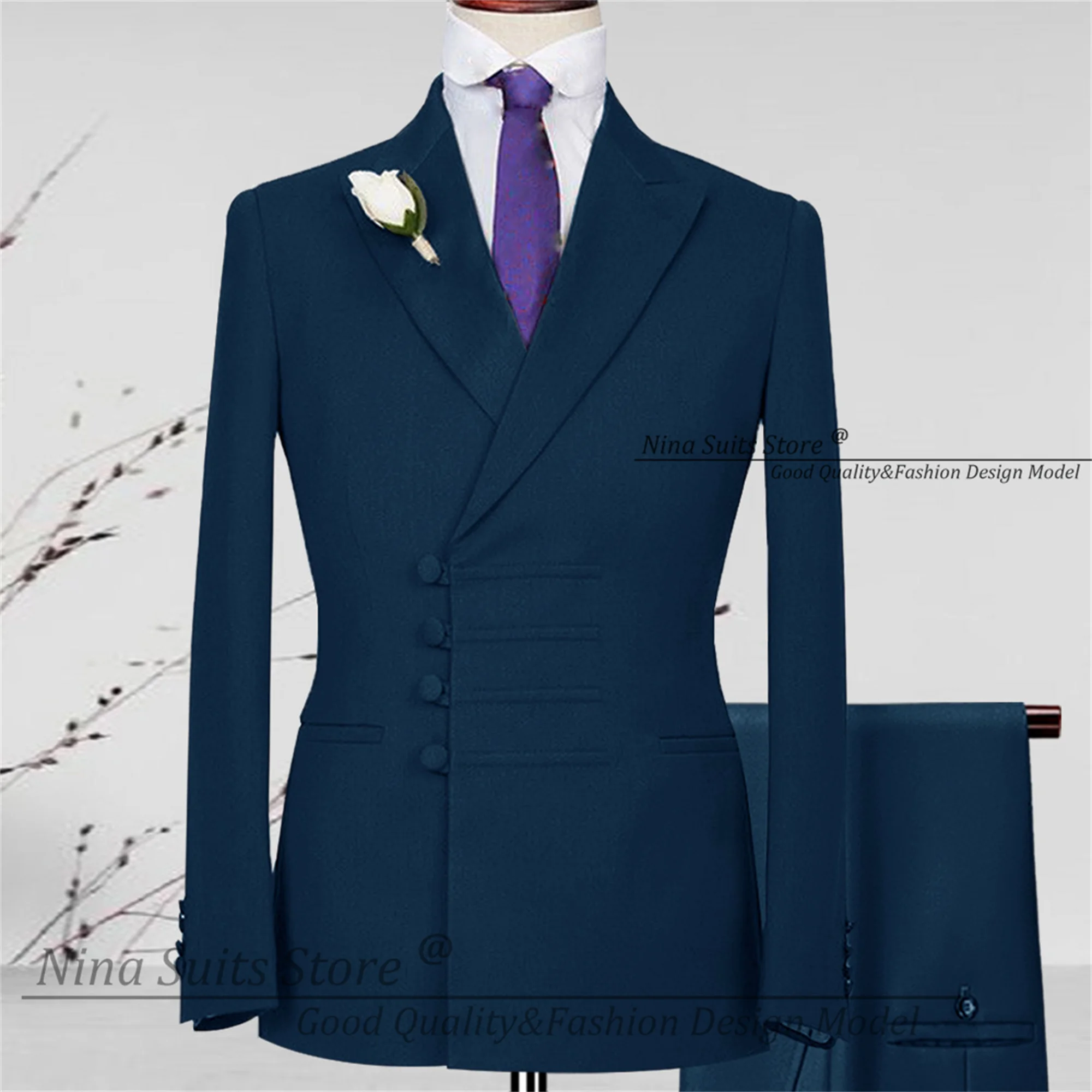 Nina Store 2025 Casual Suits White Insert Strip Design Peak Lapel Blazer Slim Pants set Custom Made 2 Piece Men's Party Costume