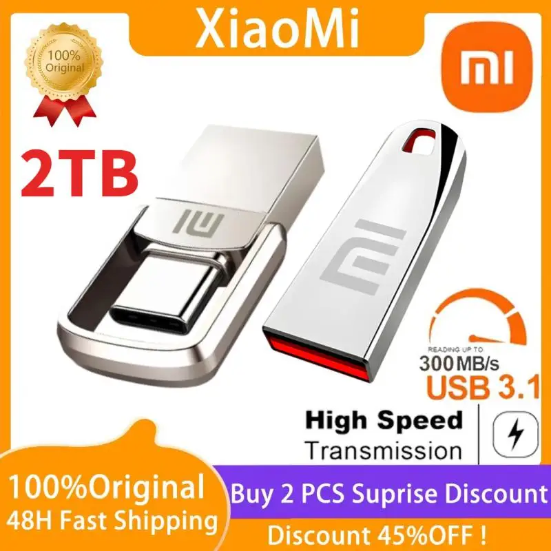 Xiaomi USB Flash Drive 2TB OTG Metal USB 3.1 Pen Drive Key 1TB 512GB Type C High Speed Pendrive Mini Flash Drive USB Memoria