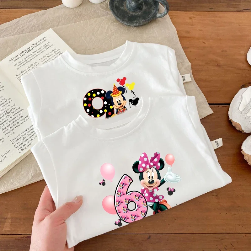 Minnie Mouse Children Birthday T-shirt Long-sleeved Tops Spring/autumn Clothing Kids Bottoming Shirt Crewneck Girl Blouse Gift