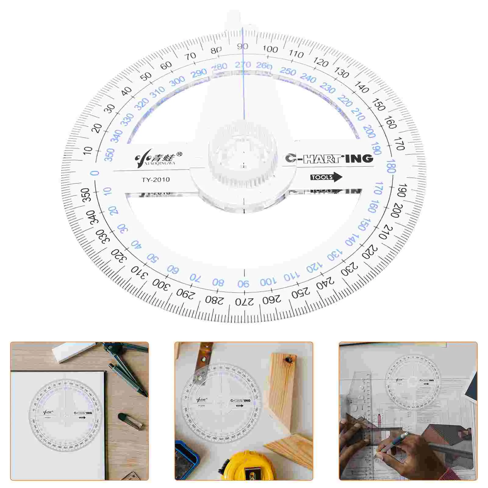 2pcs Circular Protractor with 360 Degree Rotation Plastic Circle Protractor Ruler for Map Reading, Geometry, and Technical Drawi